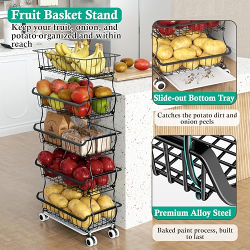 5 Tier Wire Fruit Basket with Wheels N4262