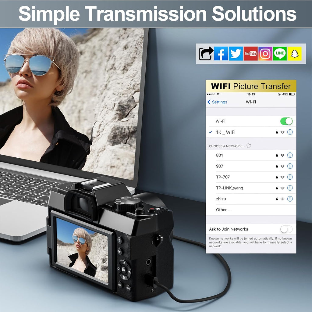 48 MP Digital Camera with 180° Flip Screen, 16X Digital Zoom, 52mm Wide Angle & Macro Lens, 2 Batteries, 32GB SD Card X786