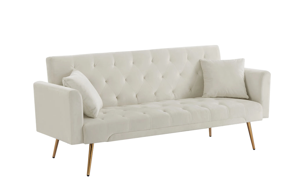 Beige Velvet Convertible Sofa Bed X229