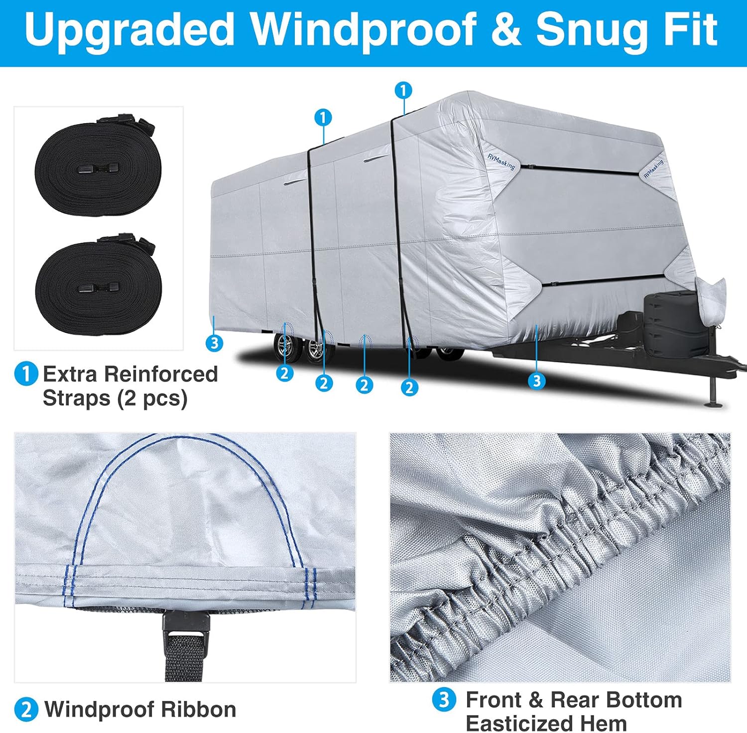 Rip-Stop RV Cover Fits 20'1" - 22' Long Motorhome, Waterproof Camper Cover with Gutter Covers S690428
