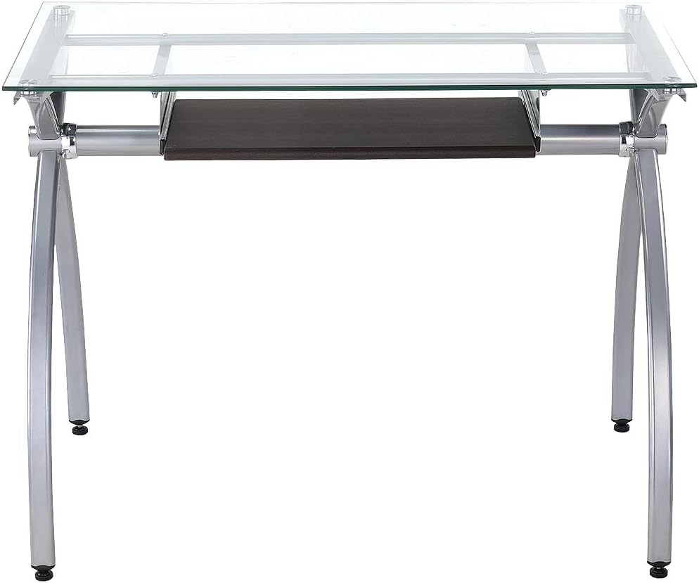 Clear Glass Top Computer Desk with Pull Out Keyboard Panel U82273