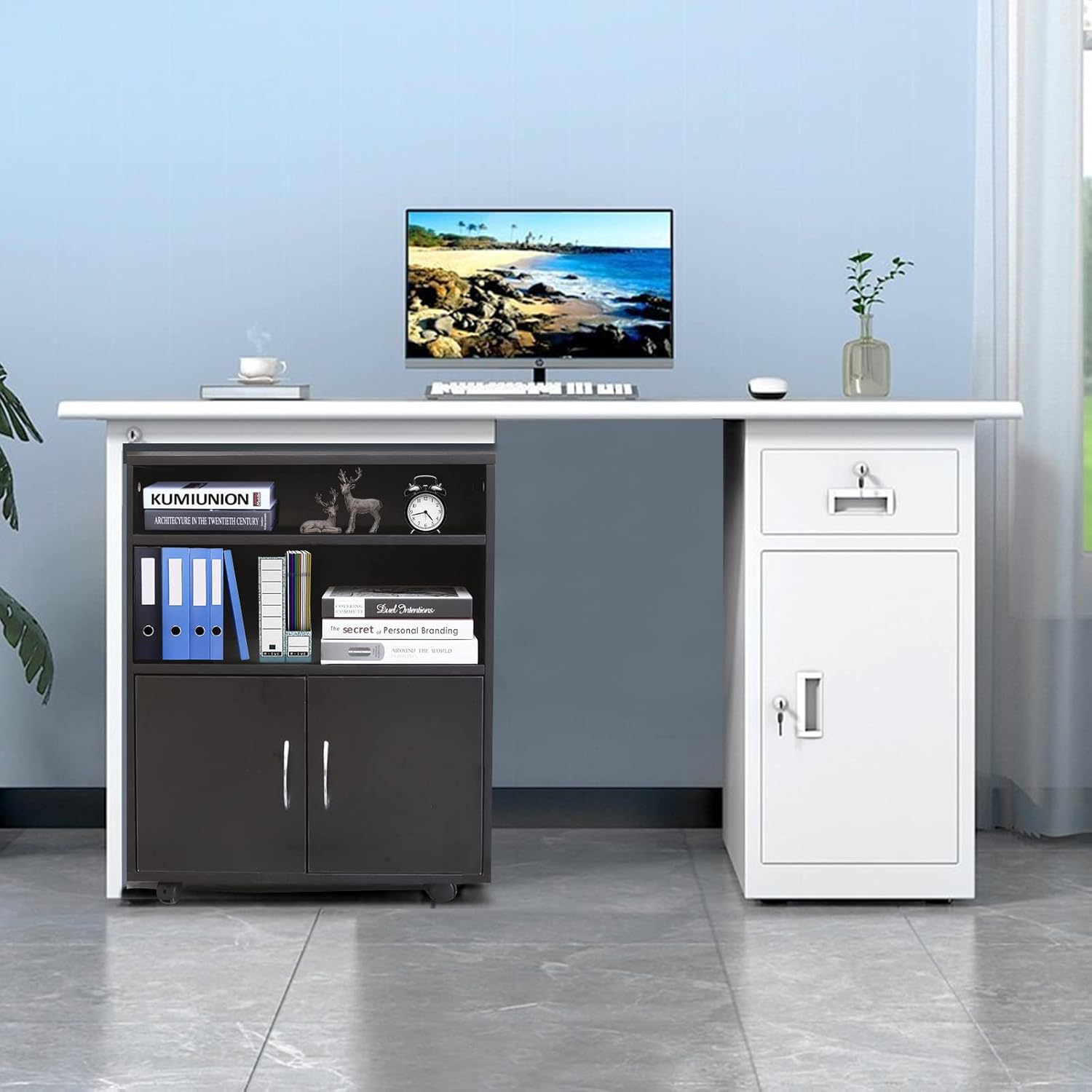 Black 3 Drawer Rolling File Cabinet with Wheels V921