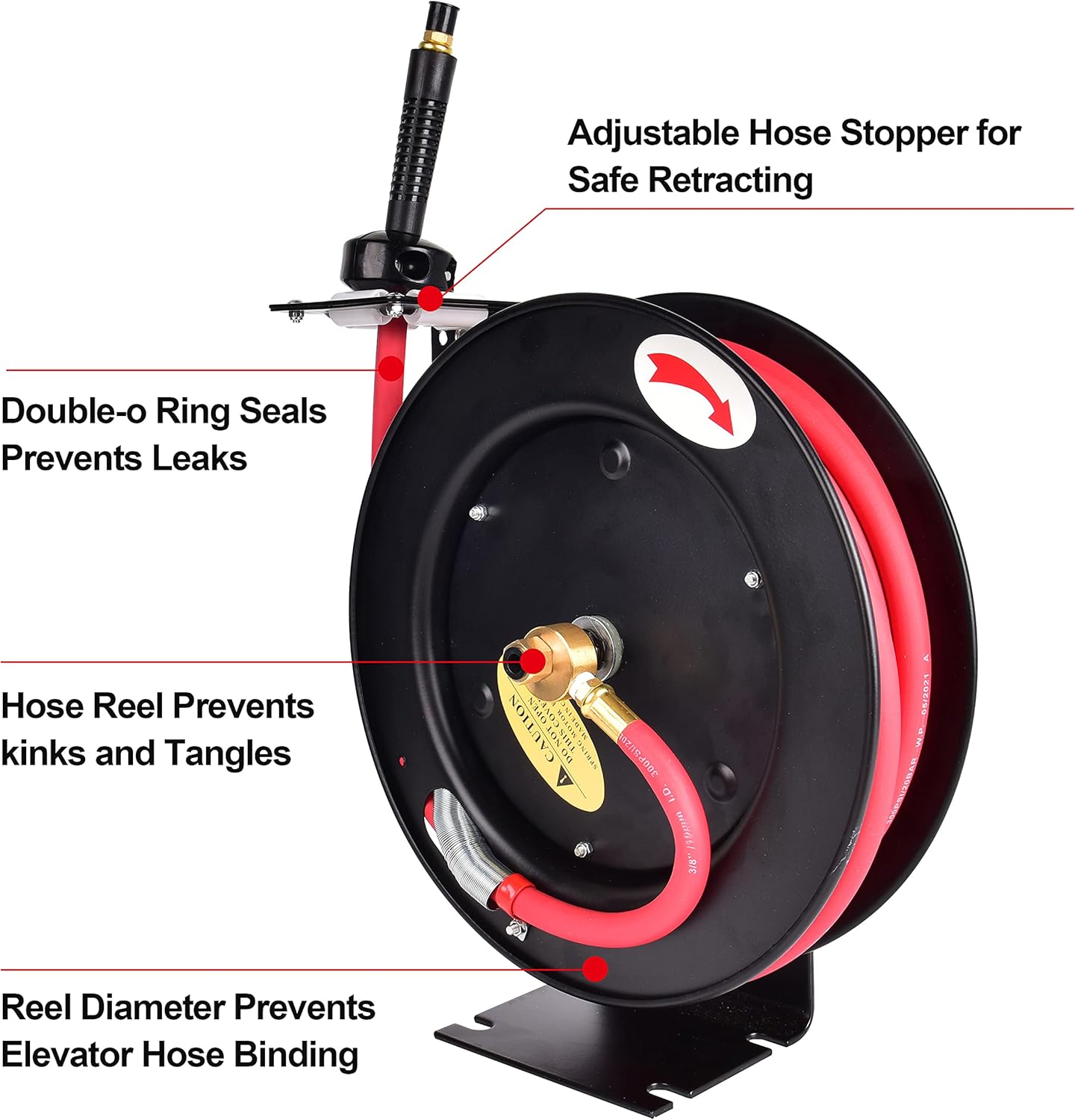3/8 in x 25 ft Retractable Air Hose Reel, Wall Mount, 300 PSI, Pack of 2 R4649