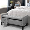 Light Grey Linen Storage Bench with Button Tufted Trim L354