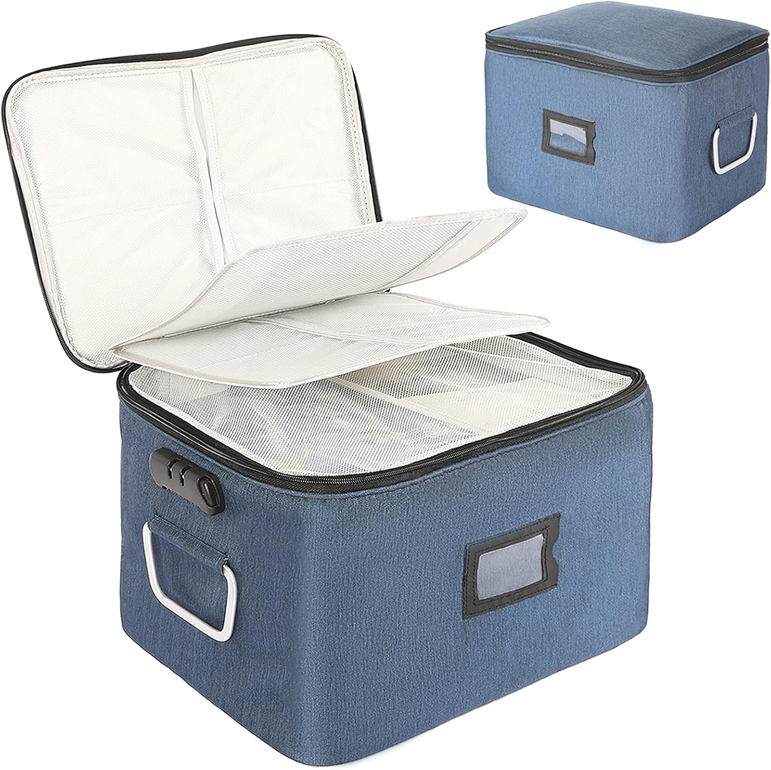 Blue Oxford Fabric Document Organizer Box with Lock Q989761