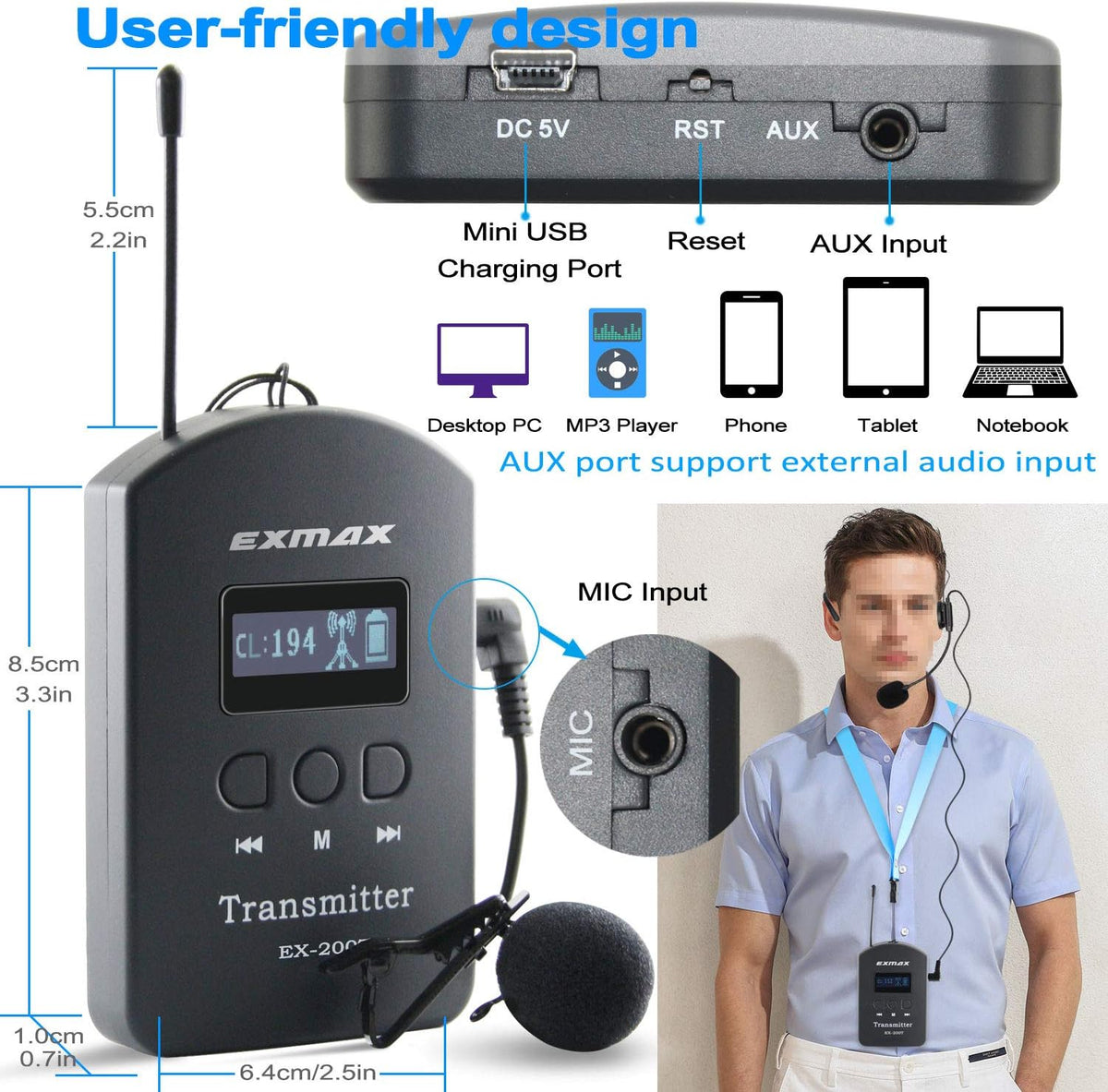 Wireless Tour Guide System (4 Transmitters 60 Receivers 64-slot Charge Case) L37718