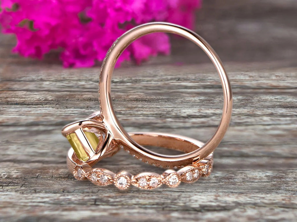 Emerald Cut Champagne Diamond Moissanite 10k Rose Gold Engagement Ring Z484191
