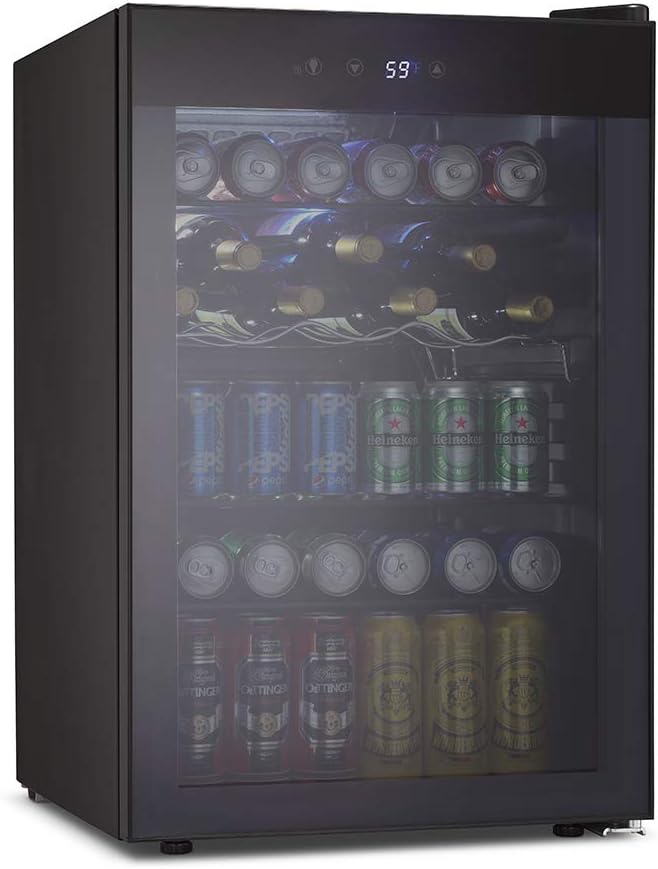 Black 145 Can Mini Fridge with Glass Door D94665