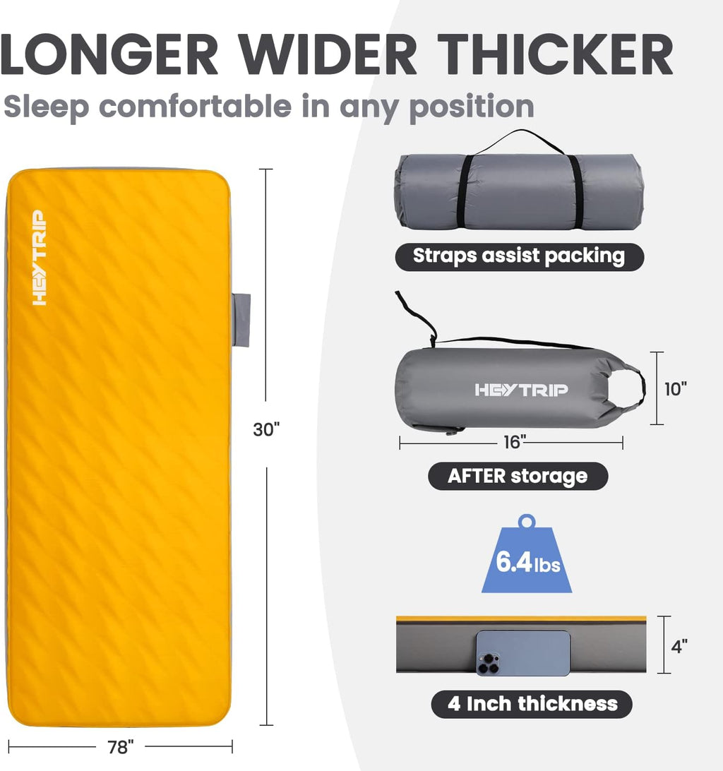 4 Inch Self-Inflating Foam Sleeping Pad with Pump Sac, 78'' x 30'' x 4'' C19626