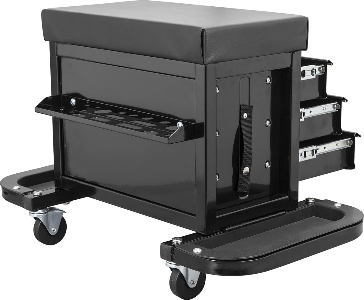 Black 3 Drawer Rolling Garage Tool Storage Chest and Seat L262