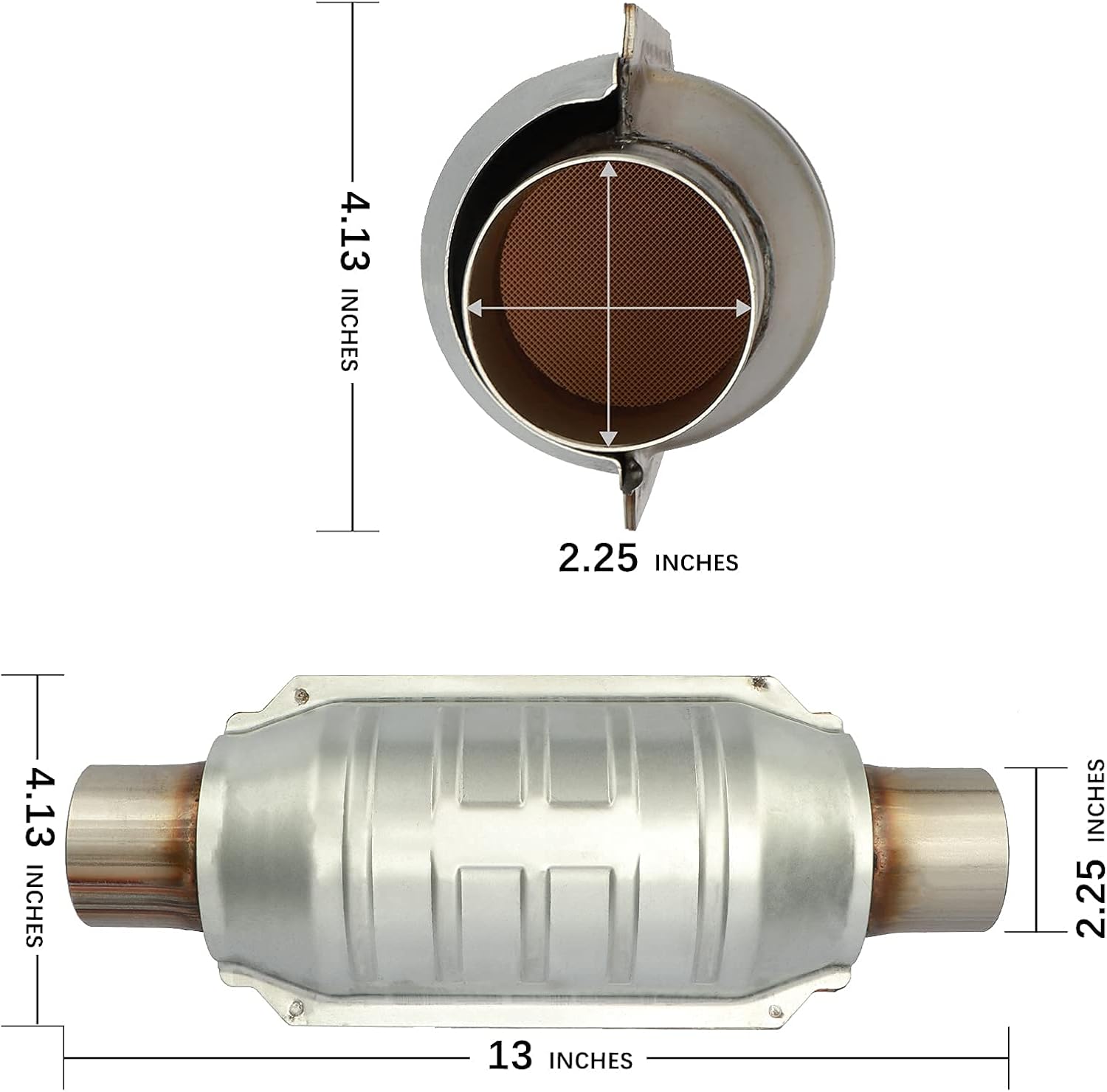2.25" Inlet/Outlet Universal Catalytic Converter with O2 Port & Heat Shield, Pack of 2 U87363