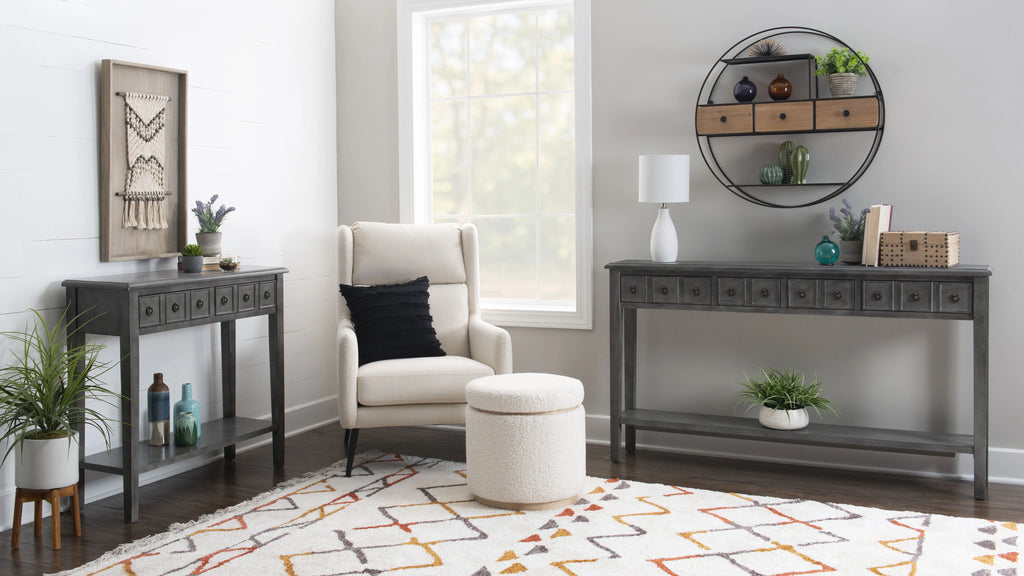 Gray 4-Drawer Console Table with Shelf H966365