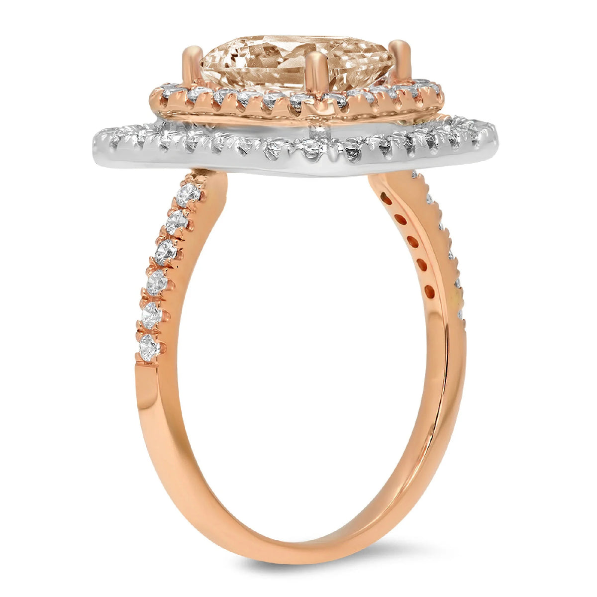 2.63ct emerald cut champagne simulated diamond 18k rose white gold halo ring size 5.25 U943