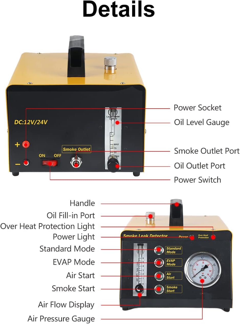 Smoke Fuel Leakage Tester 4 IN 1 Car Conduit PIPE System Leak Detection Tools with Adjustable FlowMeter H599