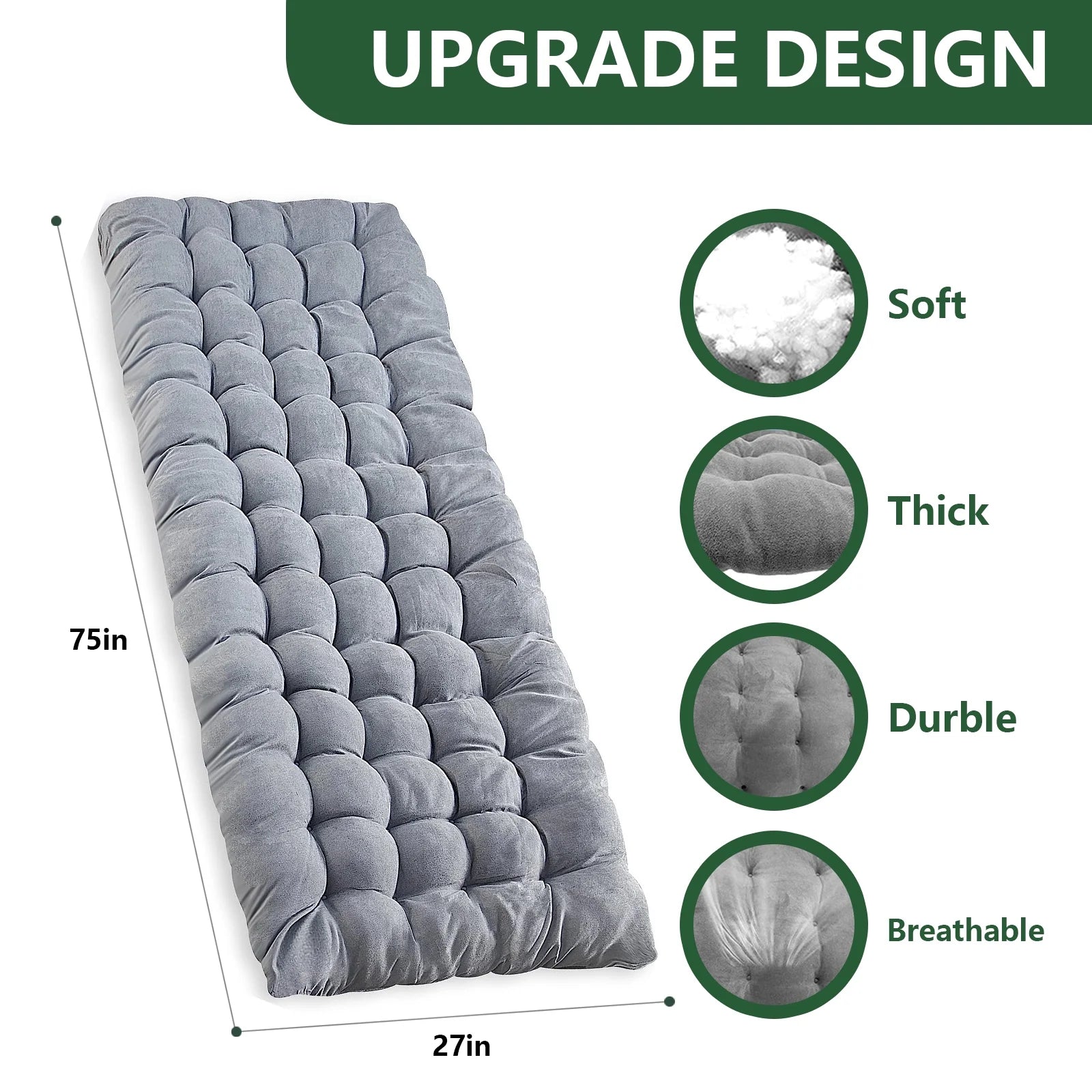 Folding Camping Cot Bed with Mat, Adjustable 4 Position Heavy Duty Outdoor Lounge Chair N5612