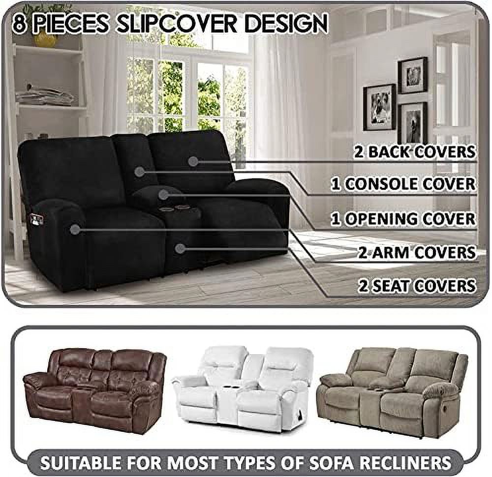 Ivory Velvet 2 Seater Loveseat Recliner Slipcovers with Middle Console U864