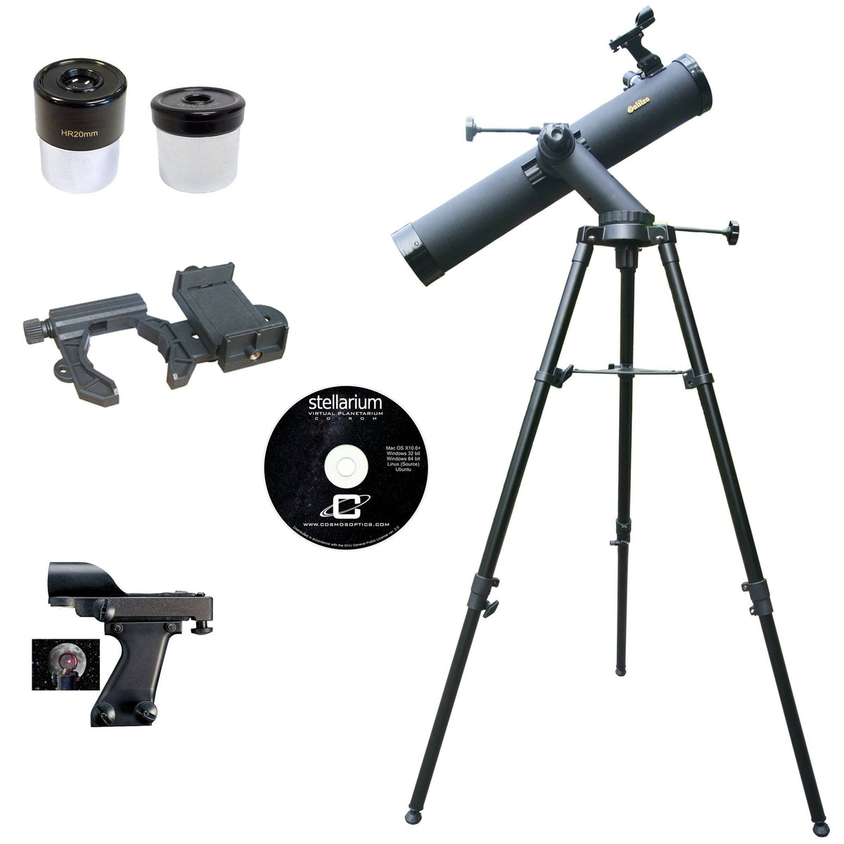 Black Astronomical Reflector Telescope with Smartphone Photo Adapter T769957