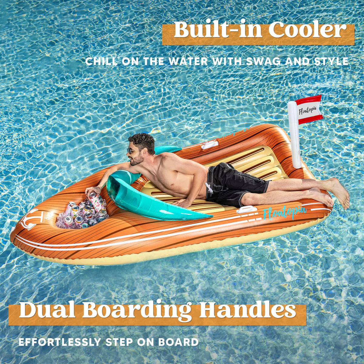8 ft Inflatable Boat Pool Float with Reinforced Cooler I9987