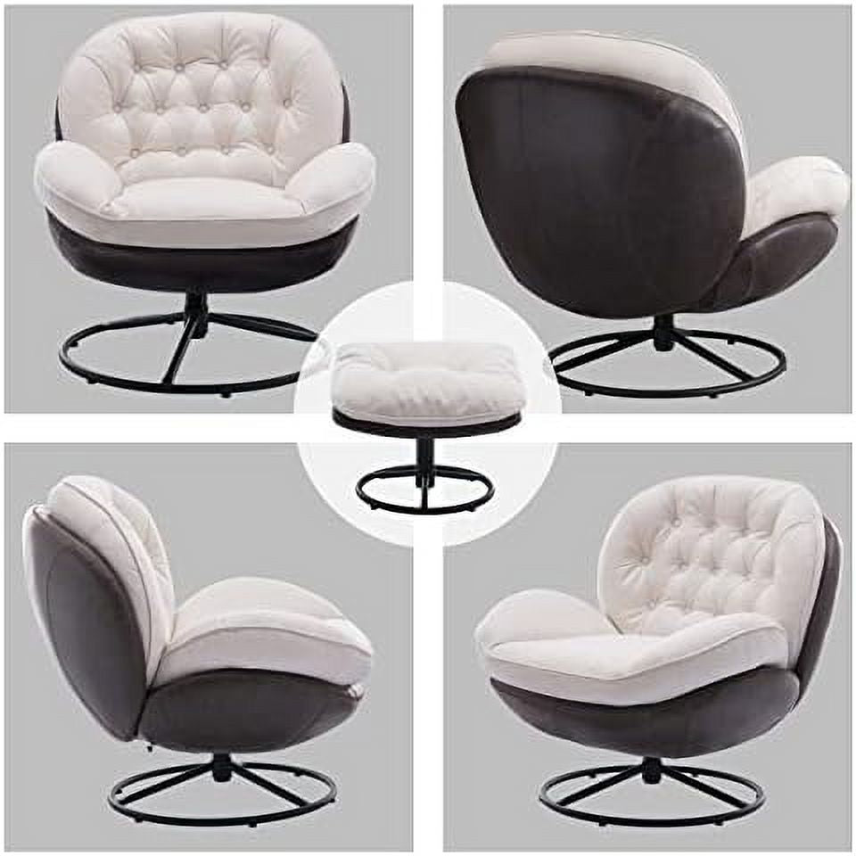 White Linen Swivel Chair with Ottoman R1193