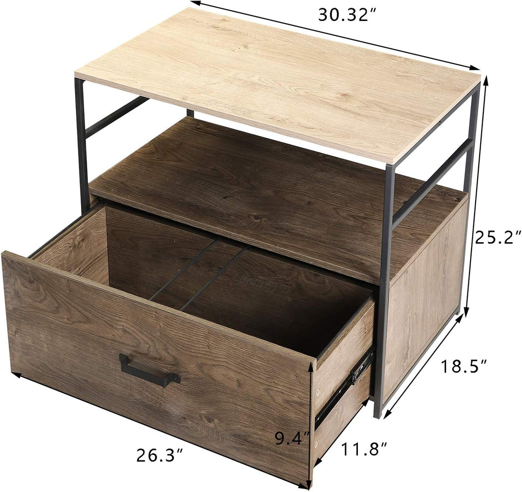 Wood Lateral File Cabinet with 1 Drawer, Printer Stand with Storage Shelves R40490
