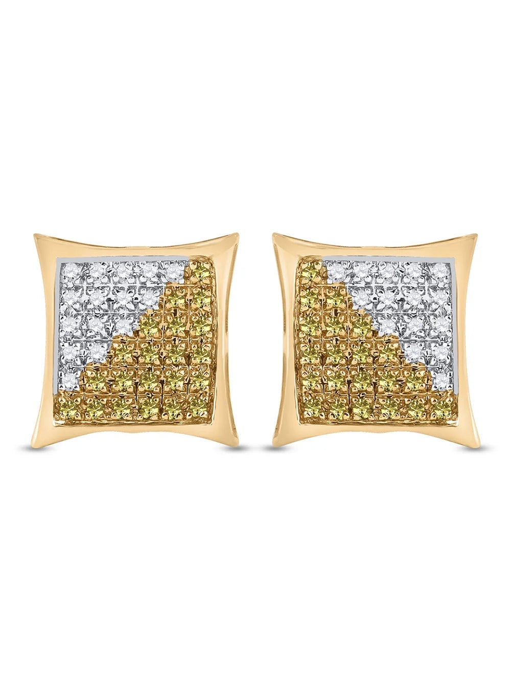 10kt Yellow Gold Mens Round Diamond Square Cluster Earrings 1/4 Cttw D6095
