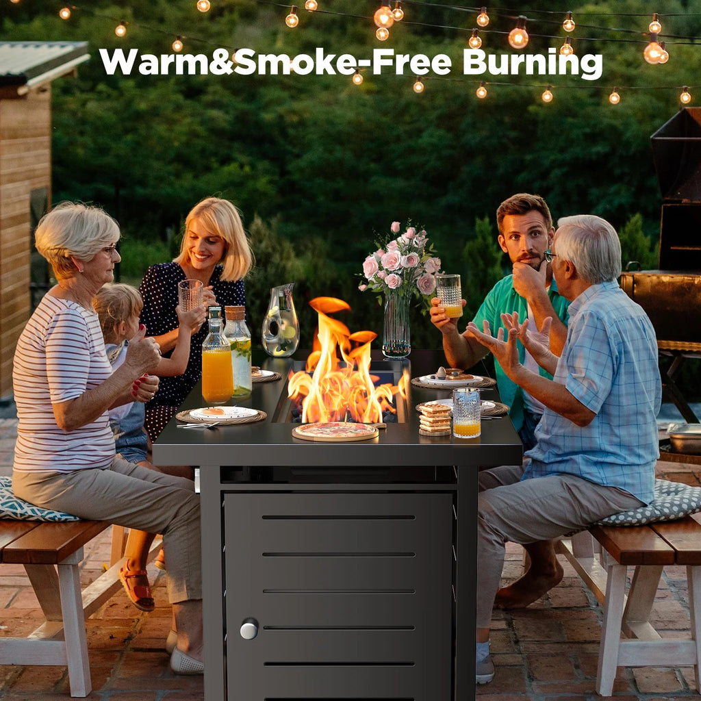 42" 2 in 1 Outdoor Propane Fire Pit Table with Lid, Lava Rock, 50,000 BTU V8208