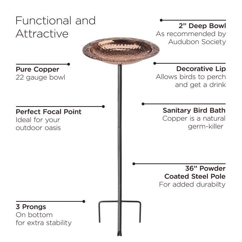 Copper Bird Bath on Garden Pole W473