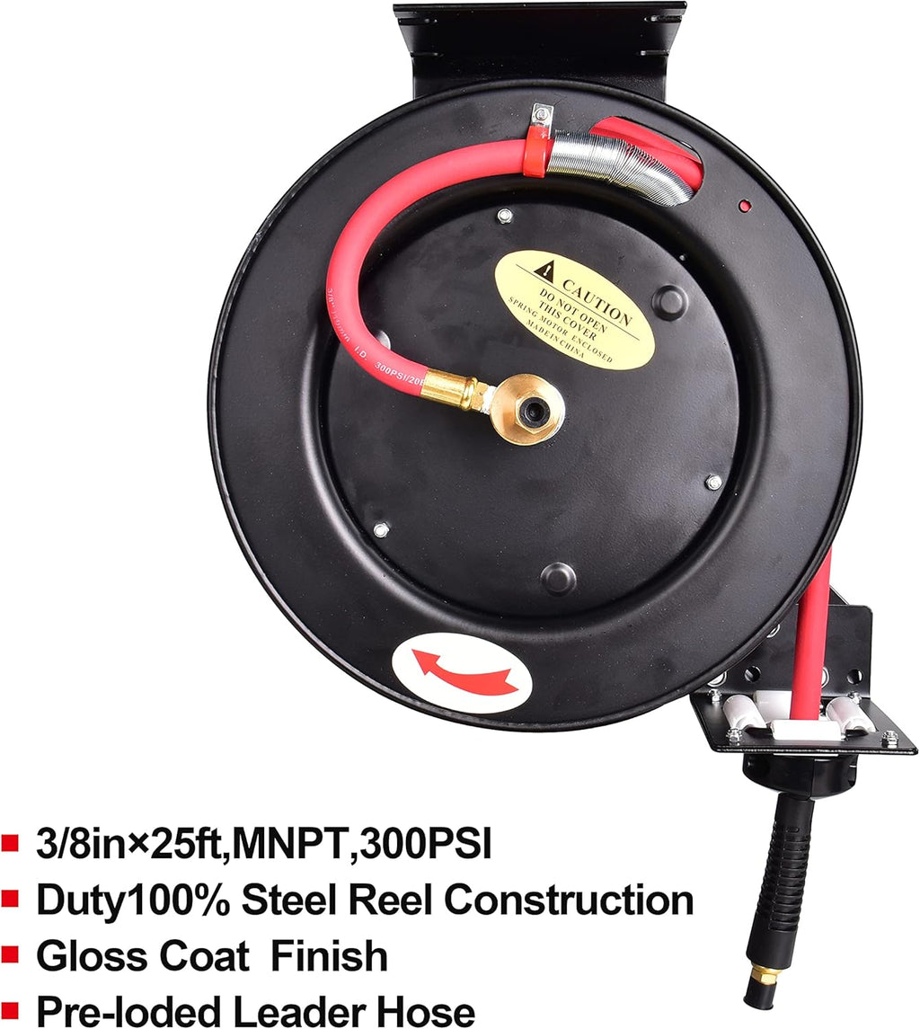 3/8 in x 25 ft Retractable Air Hose Reel, Wall Mount, 300 PSI, Pack of 2 R4649