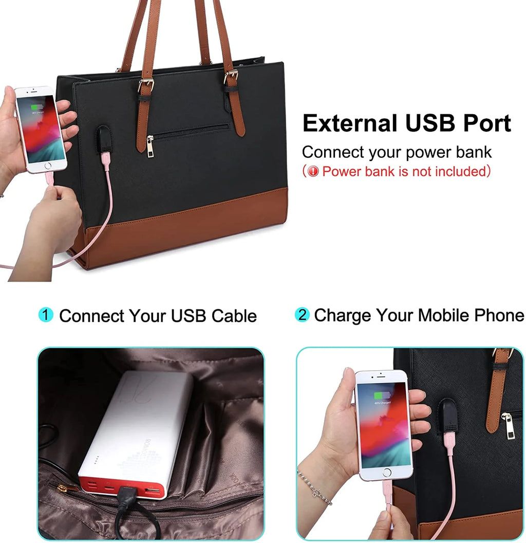 Leather Waterproof Laptop Tote Bag for 15.6 inch Computer K661735