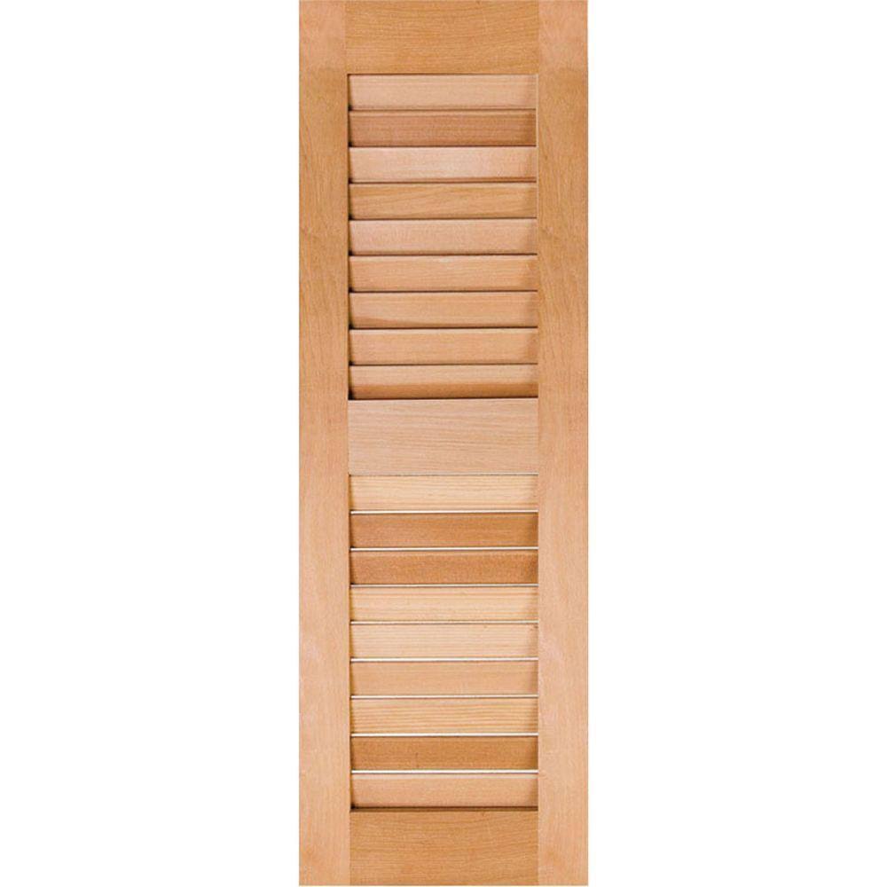 12 in. x 50 in. Exterior Real Wood Pine Louvered Shutters Pair J522