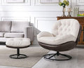 White Linen Swivel Chair with Ottoman R1193