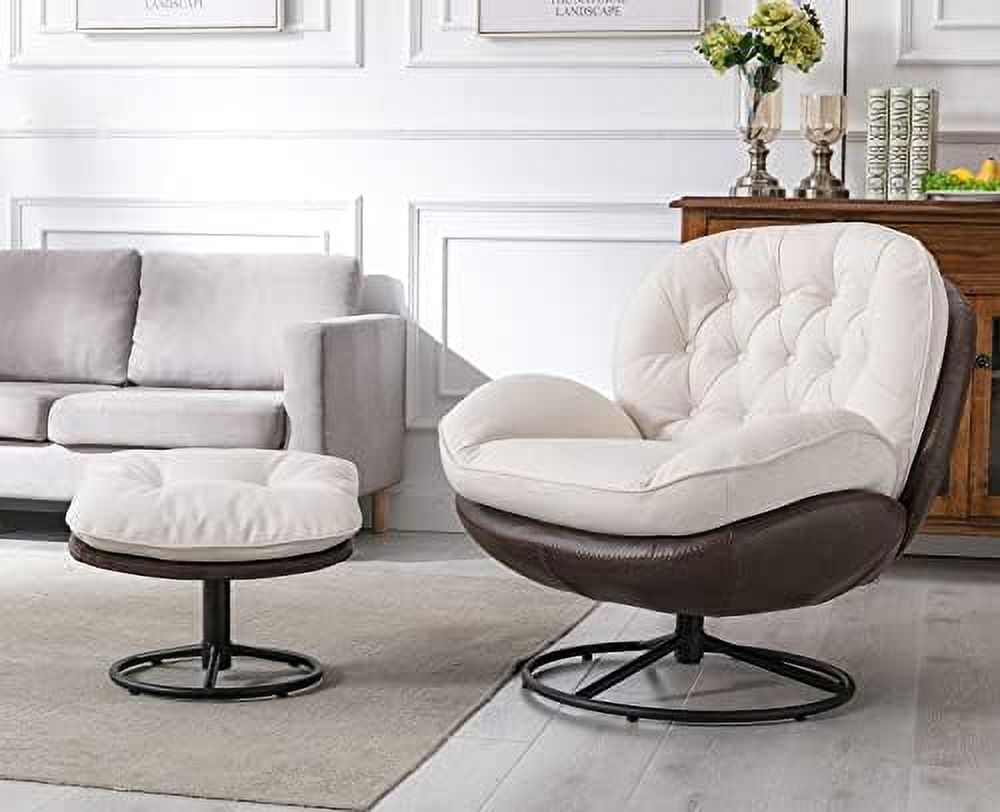 White Linen Swivel Chair with Ottoman R1193
