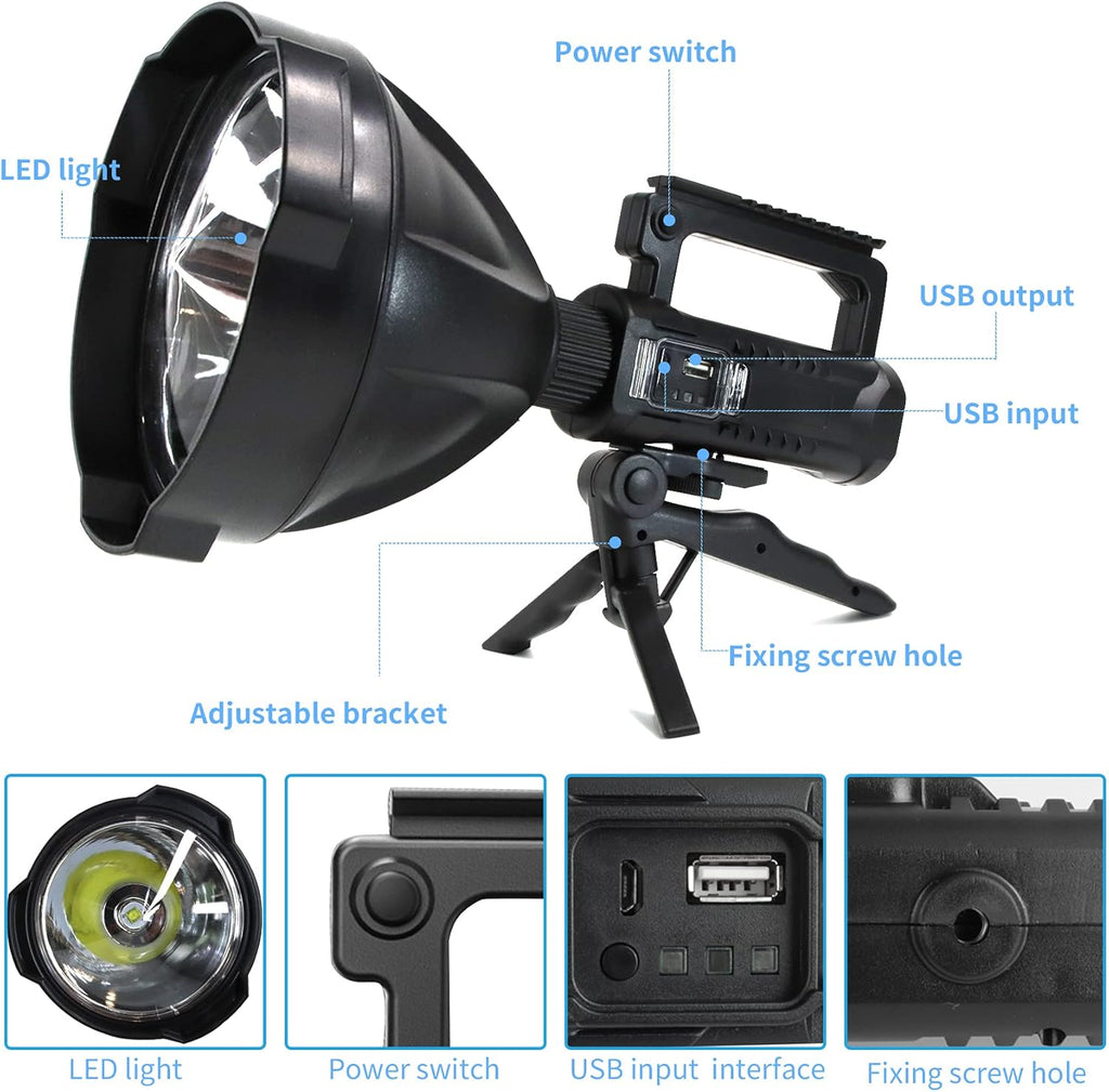 Rechargeable LED Spotlight Flashlight 90000 Lumens XHP90.2 with 4 Modes IPX5 Waterproof W3248