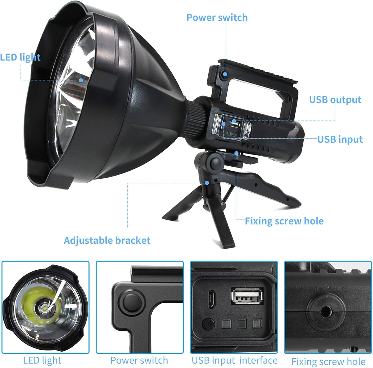Rechargeable LED Spotlight Flashlight 90000 Lumens XHP90.2 with 4 Modes IPX5 Waterproof W3248