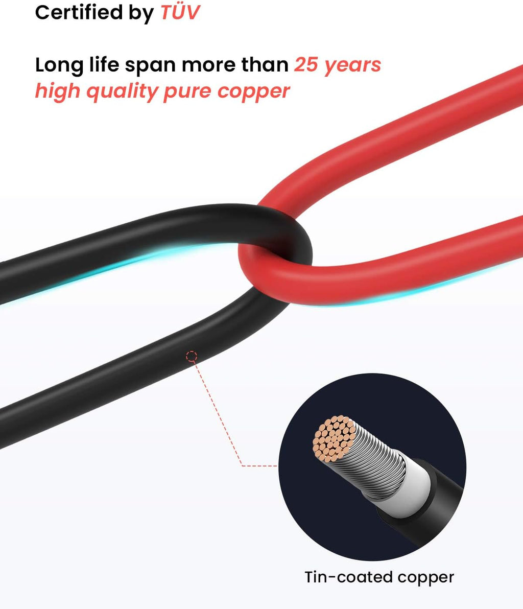 40 Feet 10AWG Solar Extension Cable with Female and Male Connector, Pack of 2 W193