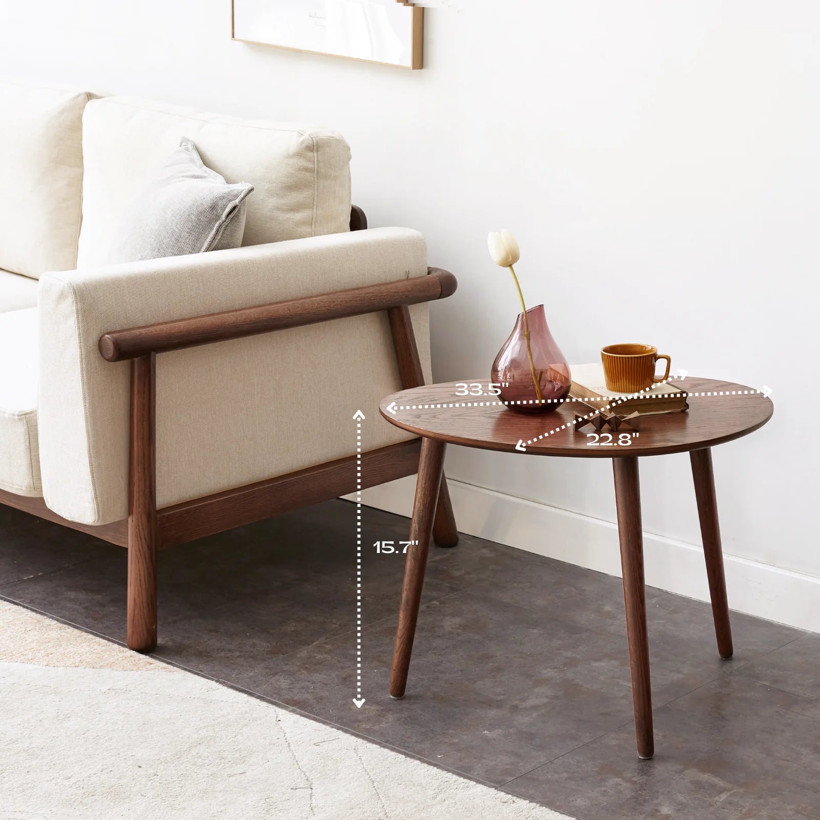 Solid Oak Wood Coffee Table with Pebble Shape, Natural Walnut Wooden Table I544