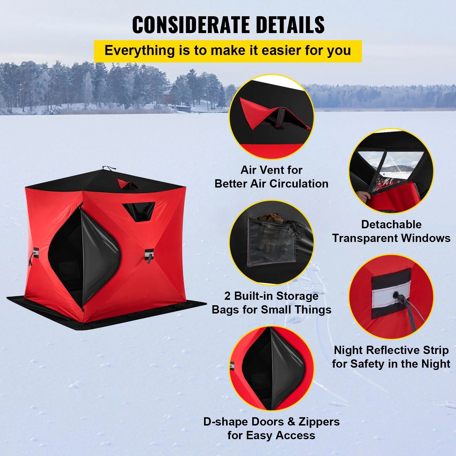 Red 2-Person Ice Fishing Tent with Carrying Bag H292