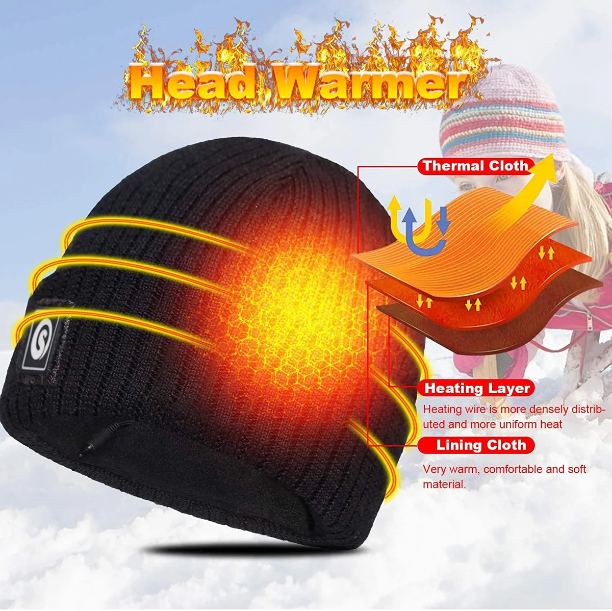 Rechargeable Battery Heating Beanie with 3 Heat Tempo N4016