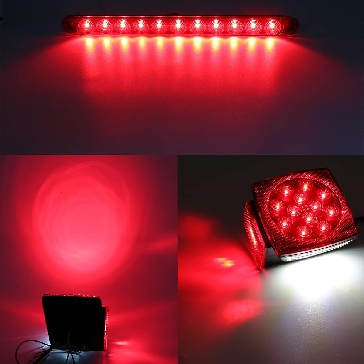 LED Trailer Lights Kit, Submersible Square Stop Turn Tail Lights, Red/Amber Side Marker Lights, 3rd Brake ID Light Bar, Pack of 2 A64198