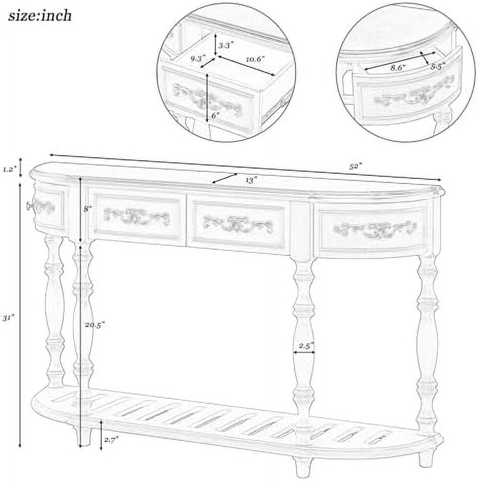 Retro Wood Curved Console Table 52-Inch with Drawers U500