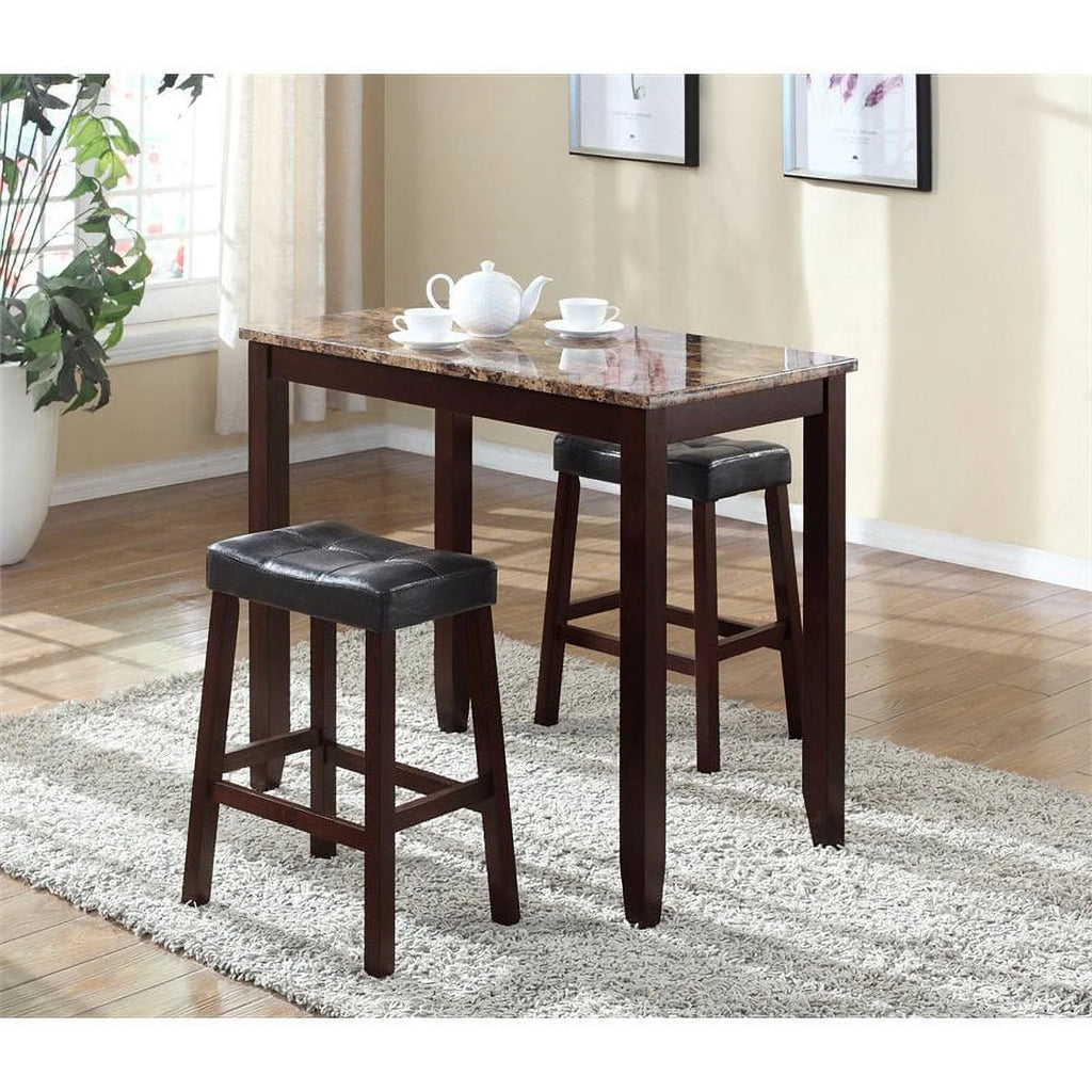 3Pc Espresso Marble Breakfast Table Set D794