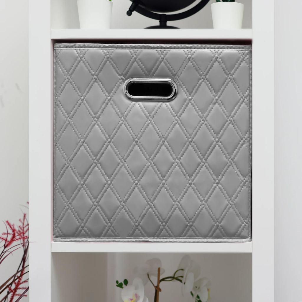 Gray Foldable Faux Leather Storage Cube Bins Set of Four R15252