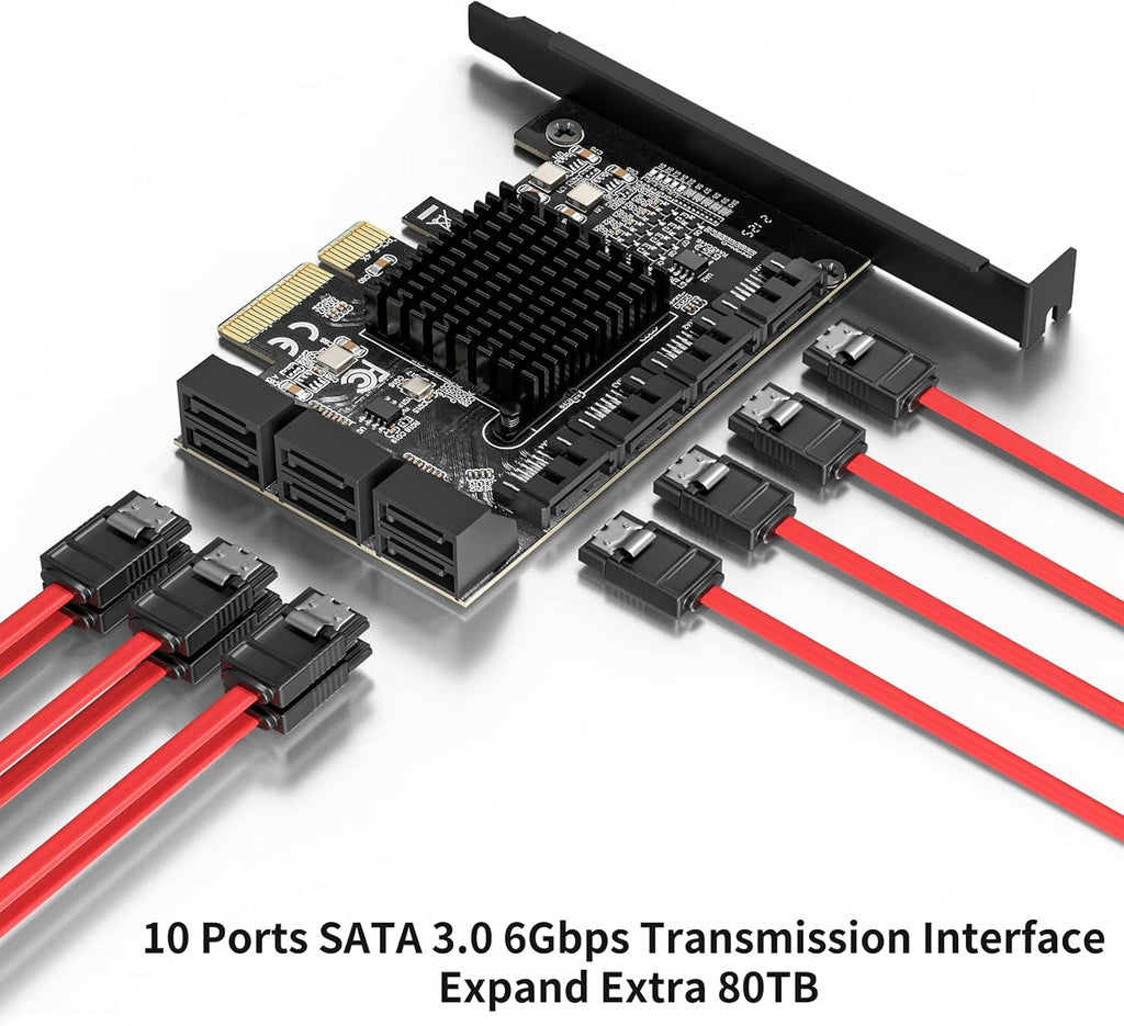 PCIe SATA Card 10 Port with 10 SATA Cables and 2 SATA Power Splitter Cables C611