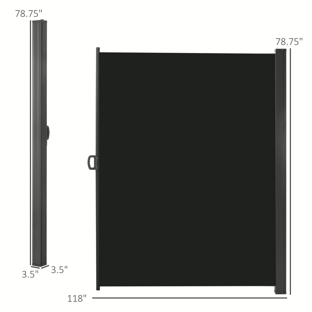 Black Retractable Privacy Screen Side Awning J7279