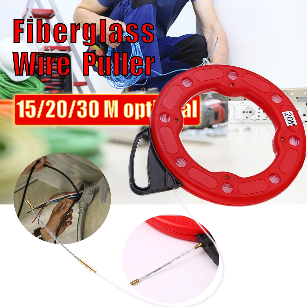 20M Fiberglass Fish Tape Reel Conductive Cable Puller with Impact Case I670107