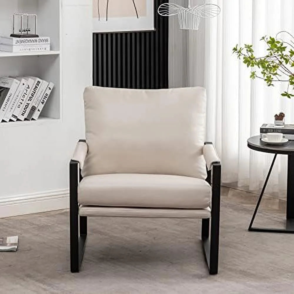 Dark Grey Faux Leather Accent Chair with Metal Frame J299