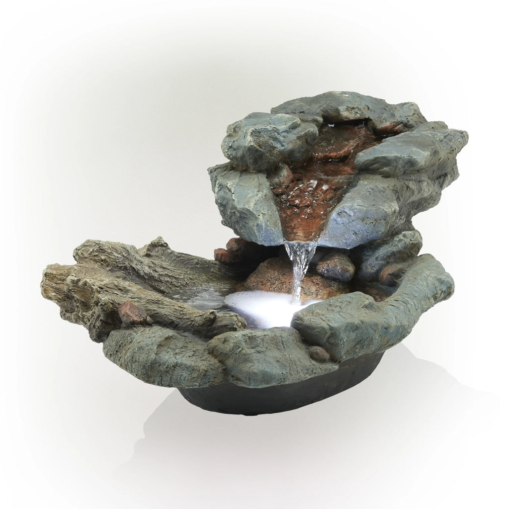 9" Tall River Rock Waterfall Tabletop Electric Fountain with LED Lights A6819