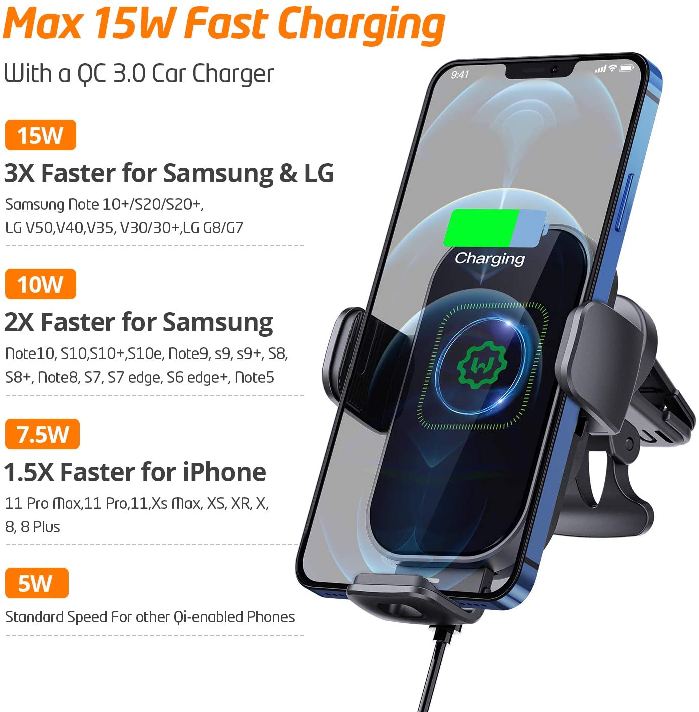 15W Qi Wireless Car Charger Phone Holder X876397