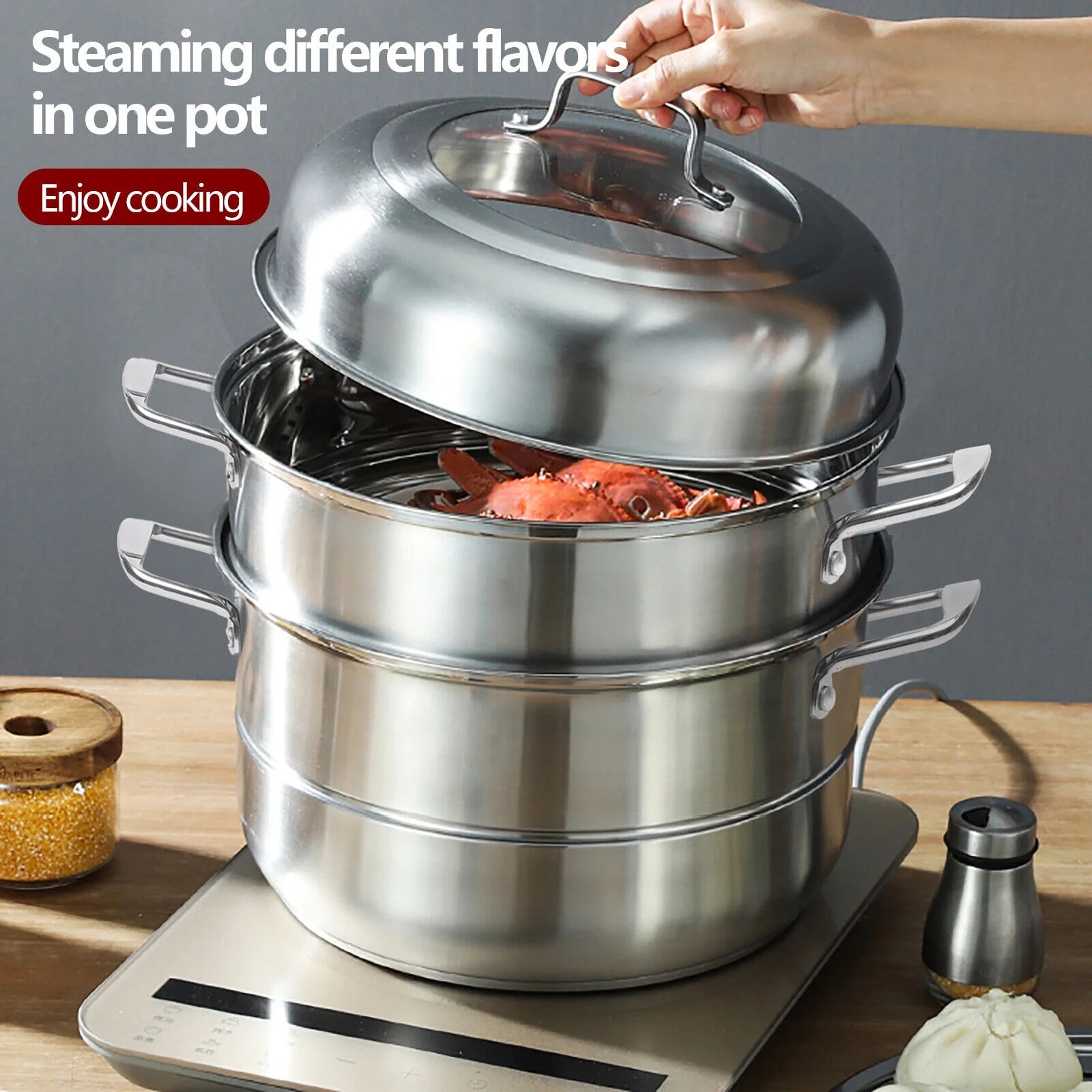 Stainless Steel 5 Tier Steaming Pot with Lid Cookware D9413