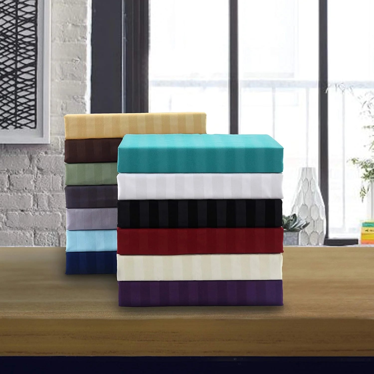 6-piece damask striped bed sheet set, queen size P781522